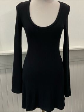 Princess Polly Ribbed Black Mini Dress Size 6 Long Sleeve Bodycon Soft Stretch
